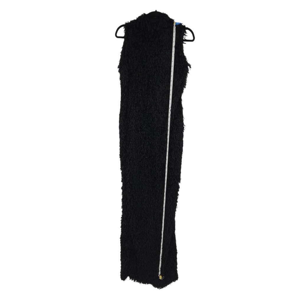 Coucoo Maxi Dress Womens XL Black Shaggy Feather Boa Mock Neck Sleeveless Gown - Picture 6 of 13
